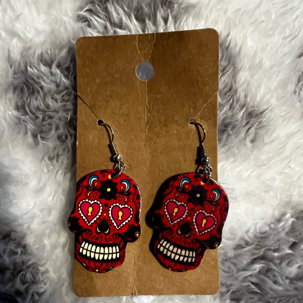 Sugar skull costume earrings Women's Men's Accessory Black And Red Size OS